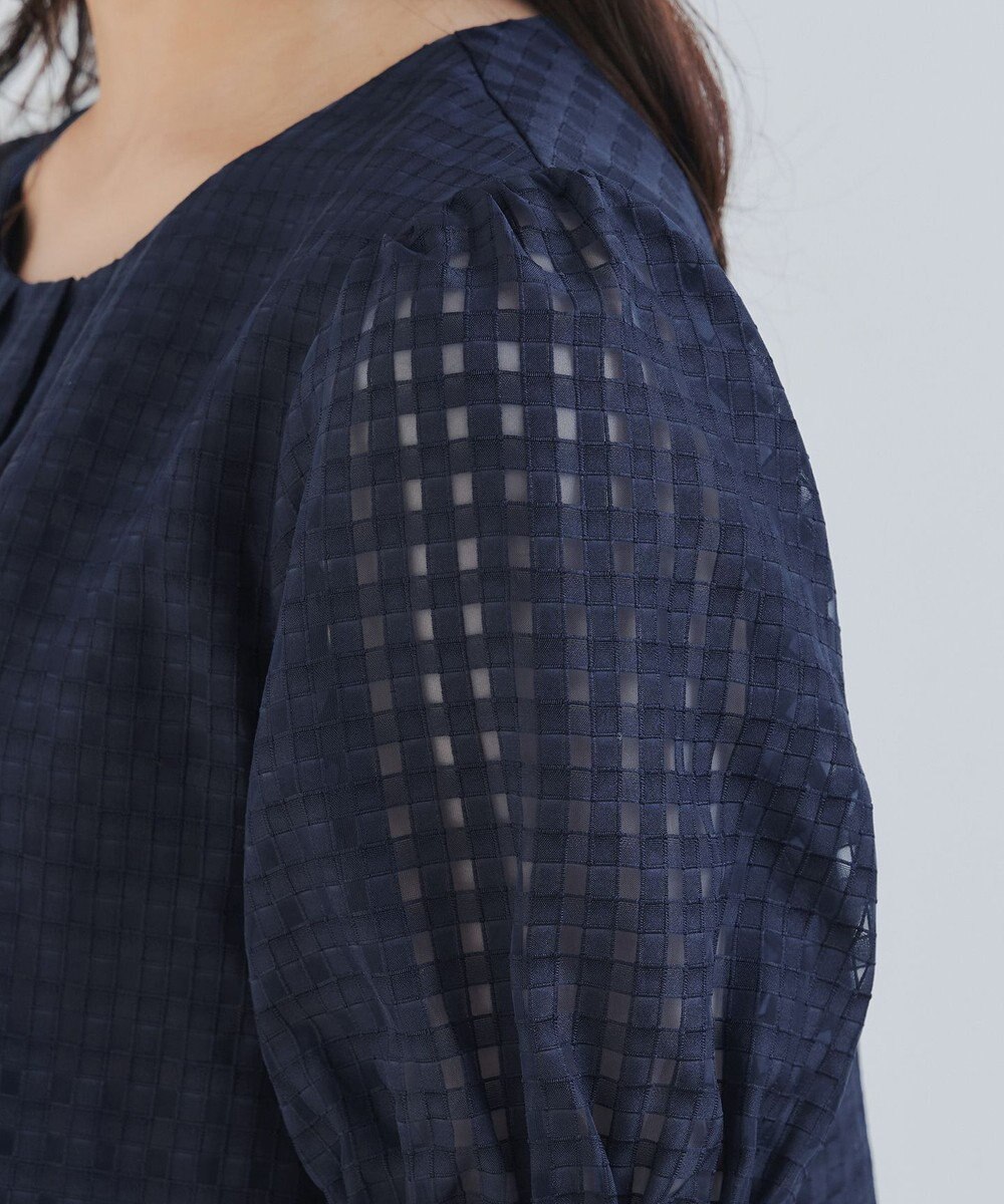 Tiaclasse 【洗える】シアーチェックパフスリーブチュニックブラウス 