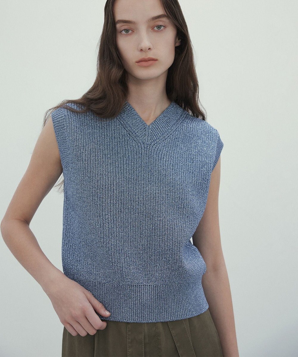 BEIGE， 【洗える・eclat 5月号掲載】VANDA / ラメ入りVネックノースリーブニット 