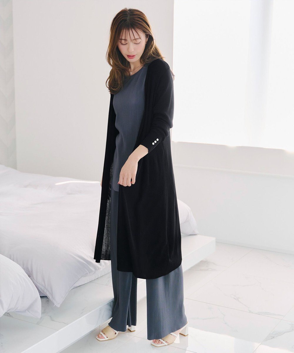 Tiaclasse 【洗える】ボタン付きロングリブカーディガン 