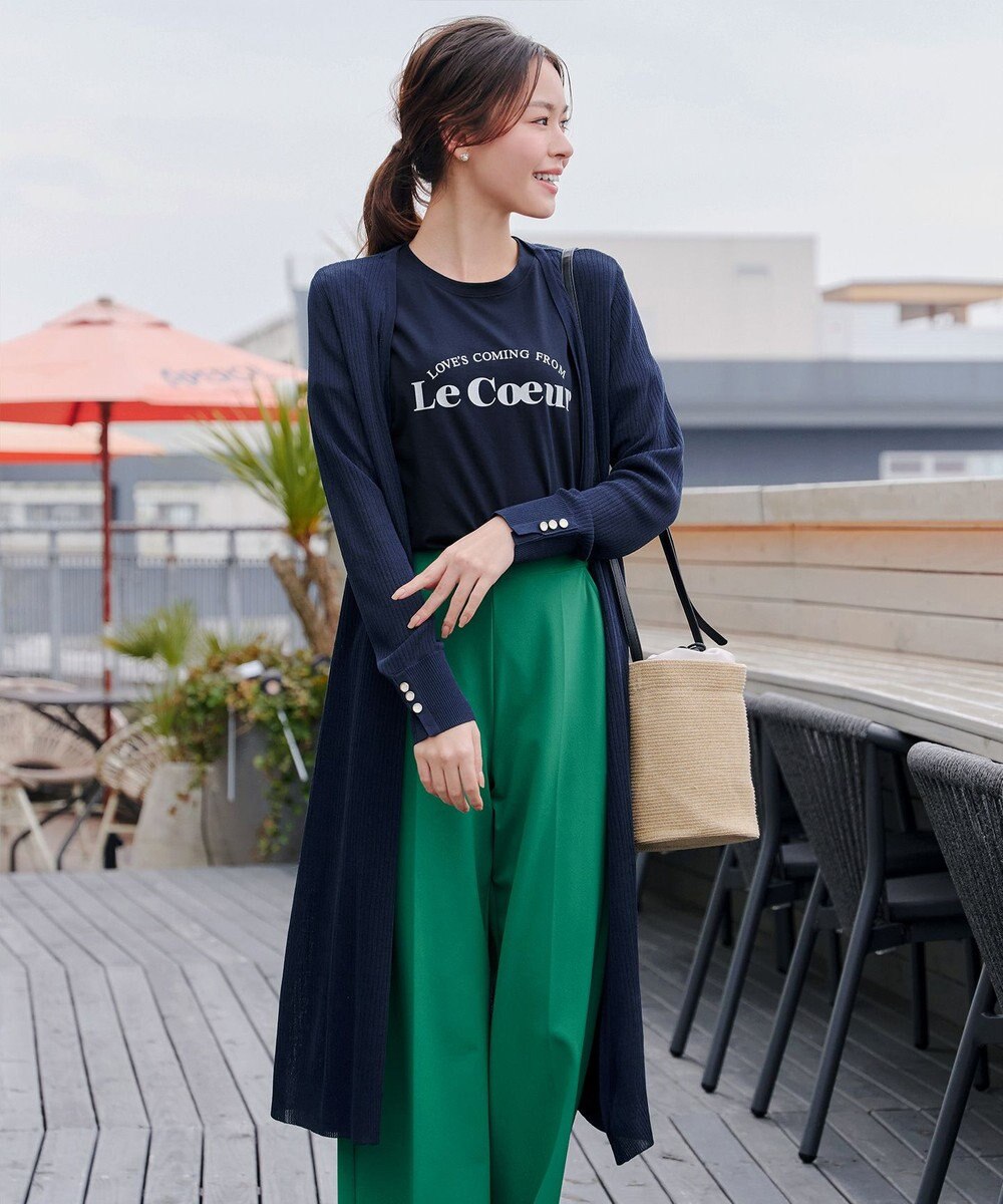 Tiaclasse 【洗える】ボタン付きロングリブカーディガン 