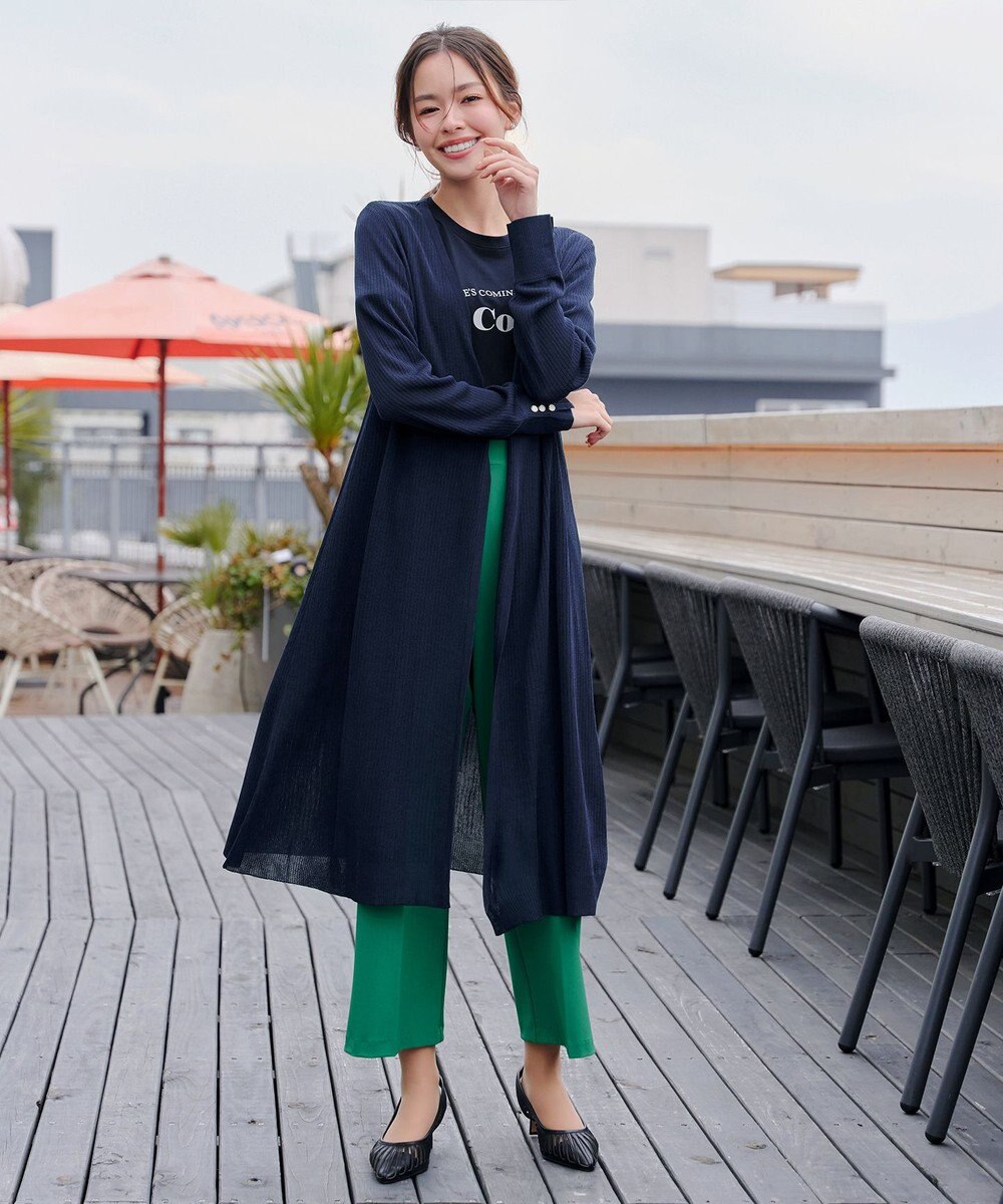 Tiaclasse 【洗える】ボタン付きロングリブカーディガン 