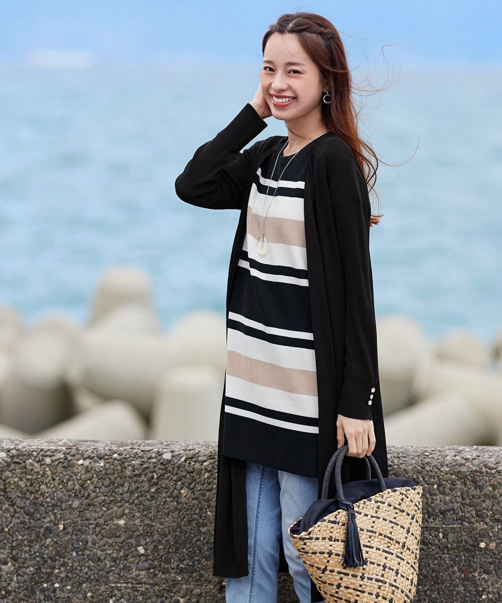 Tiaclasse 【洗える】ボタン付きロングリブカーディガン 