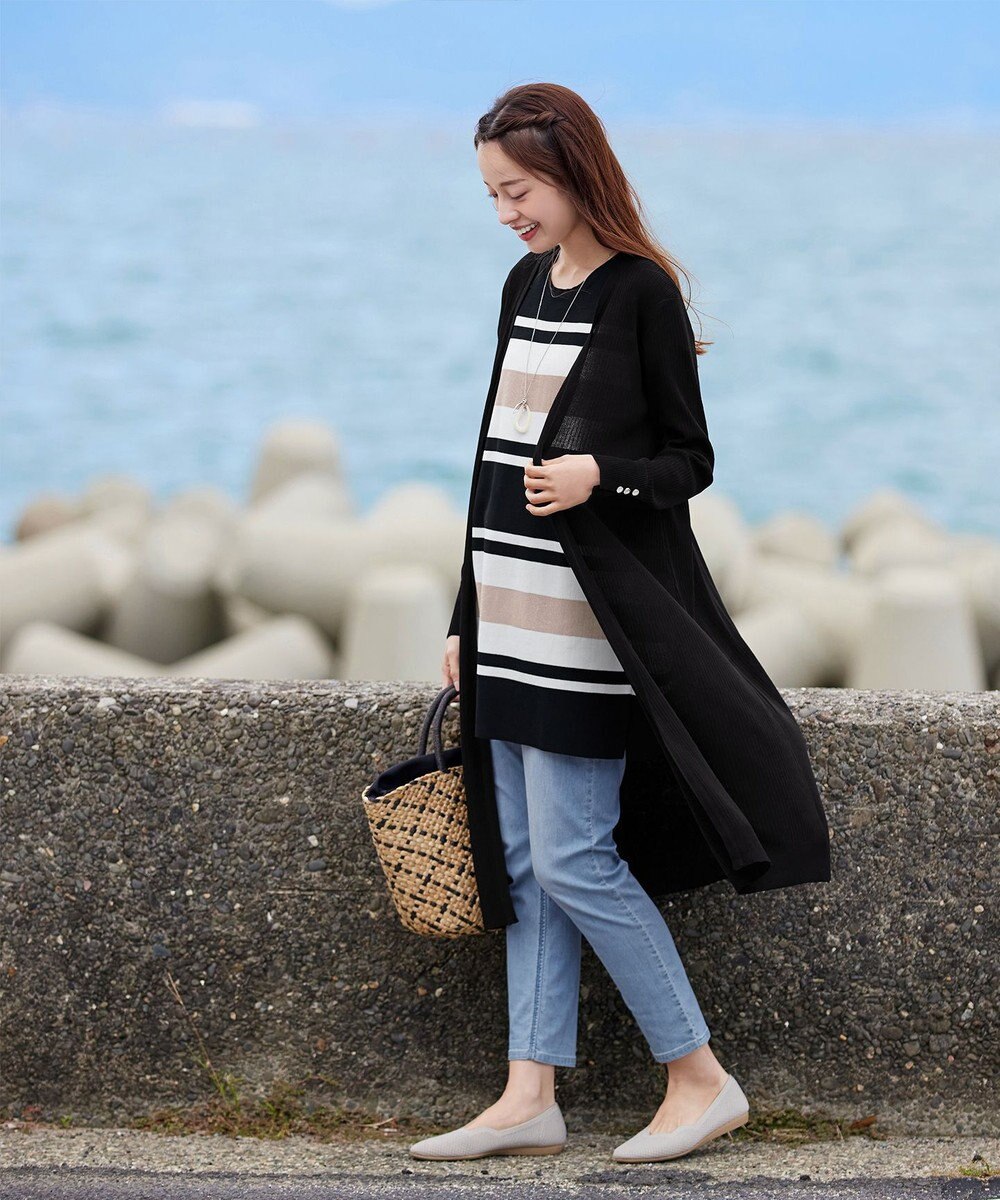 Tiaclasse 【洗える】ボタン付きロングリブカーディガン 