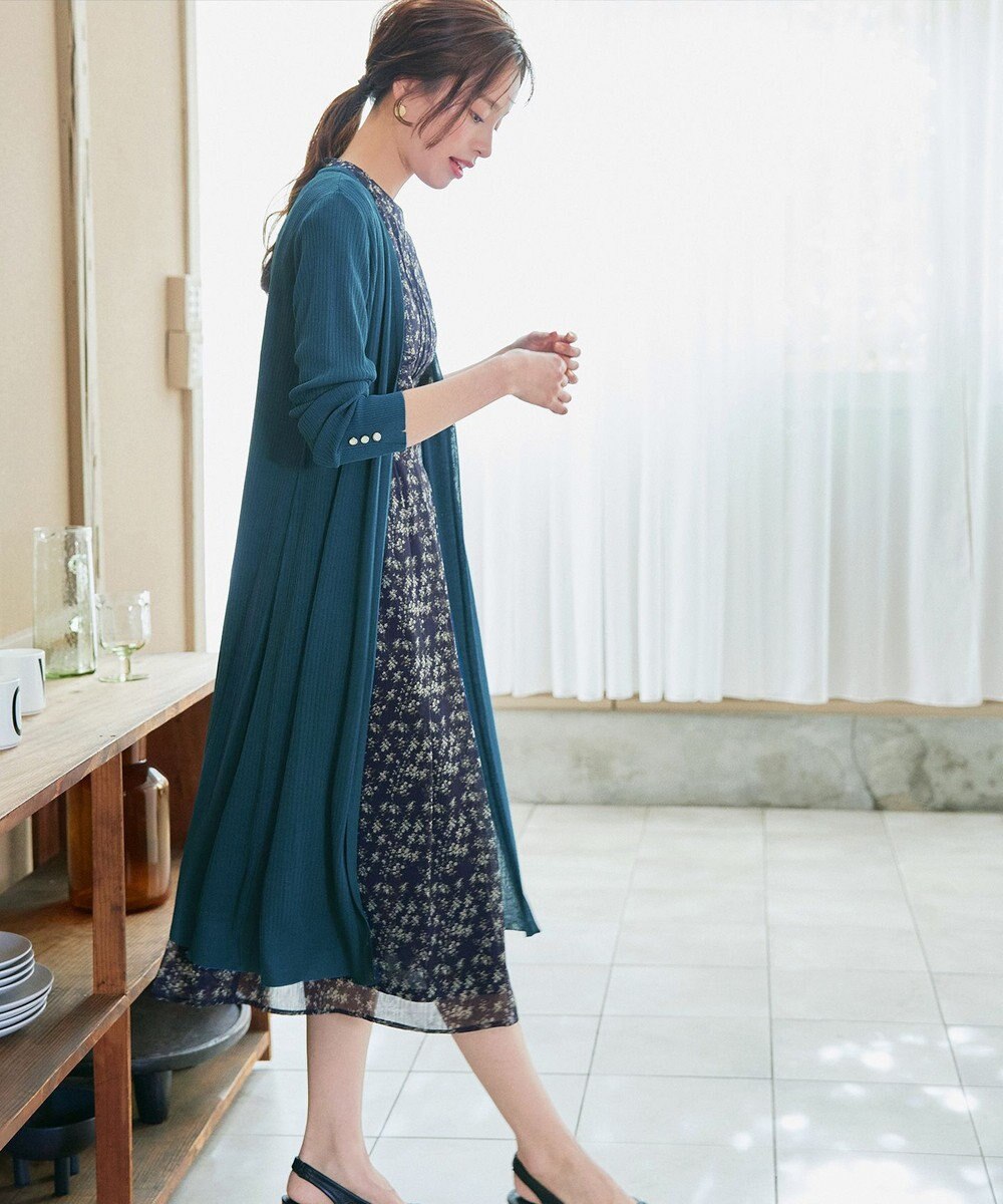 Tiaclasse 【洗える】ボタン付きロングリブカーディガン 