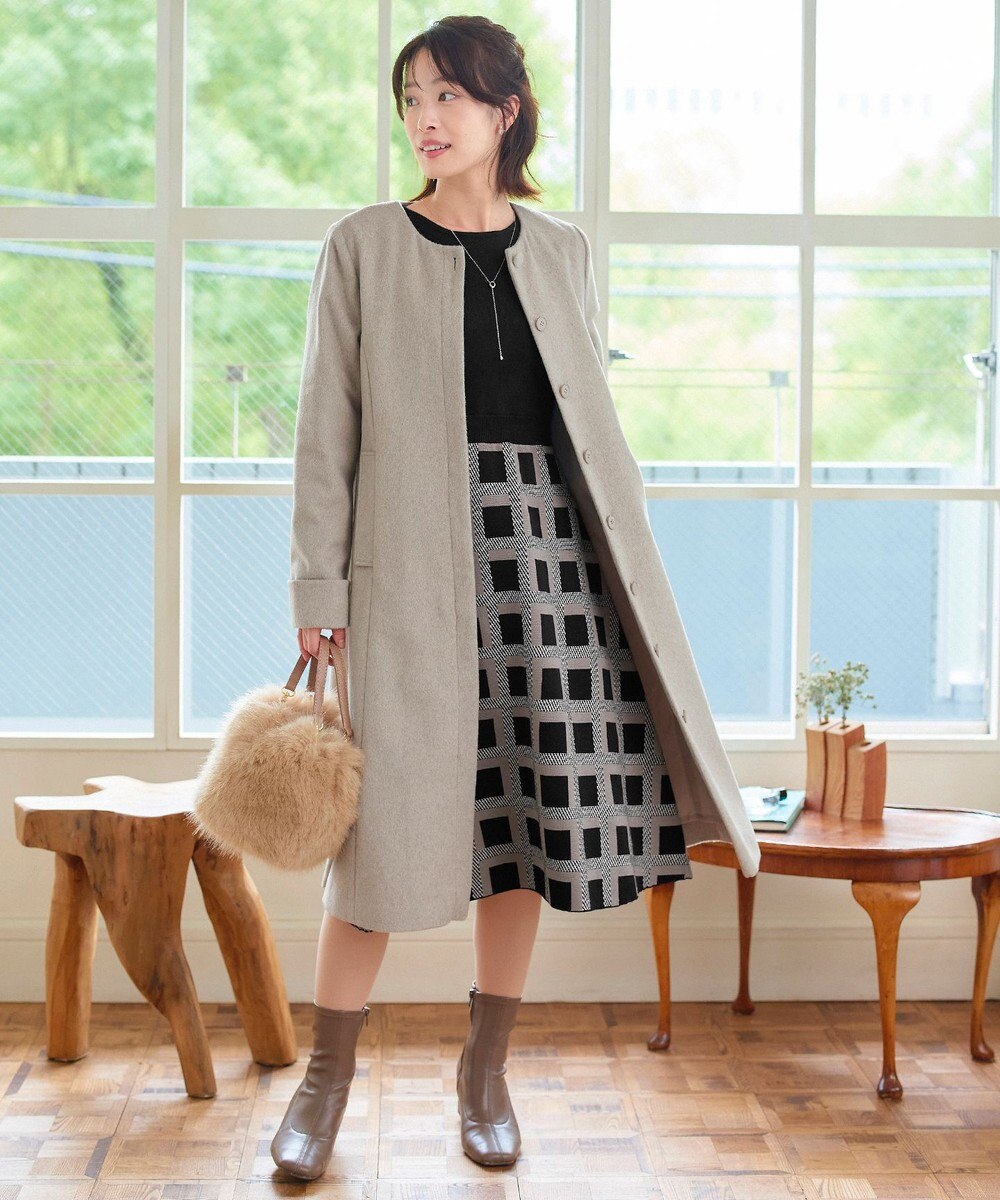 Tiaclasse 【ウール混】ノーカラーバックリボンウールコート 