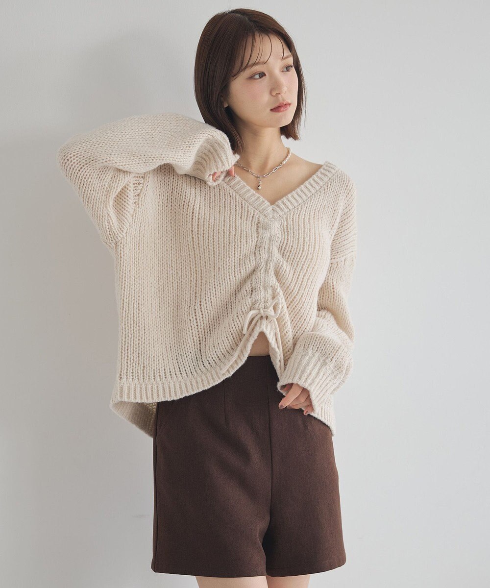 earth music&ecology フロントシャーリングニットプルオーバー 