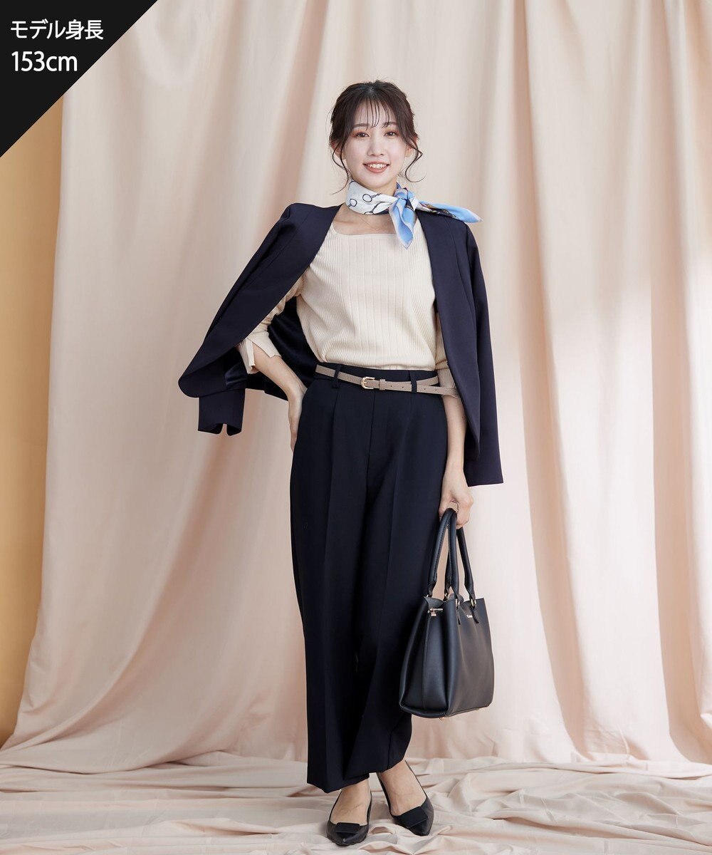 Tiaclasse 【洗える】スクエアネックリブ編みニットトップス 