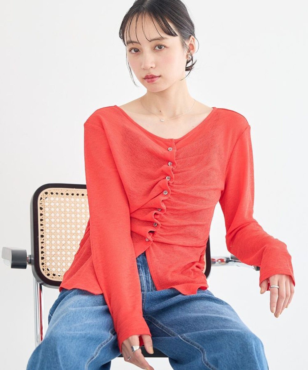 earth music&ecology シアーワッフルタックボタントップス 