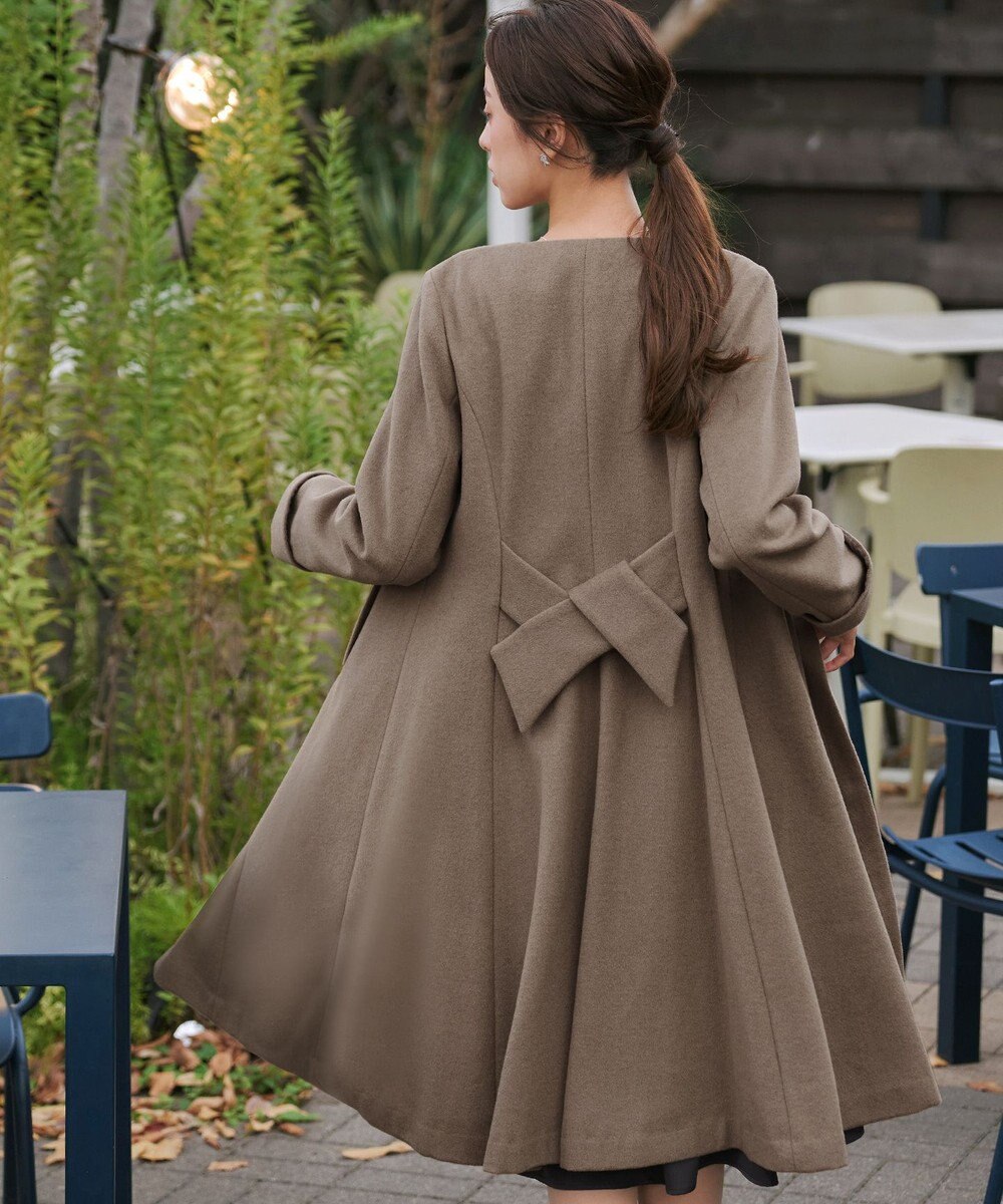 Tiaclasse 【ウール混】ノーカラーバックリボンウールコート 