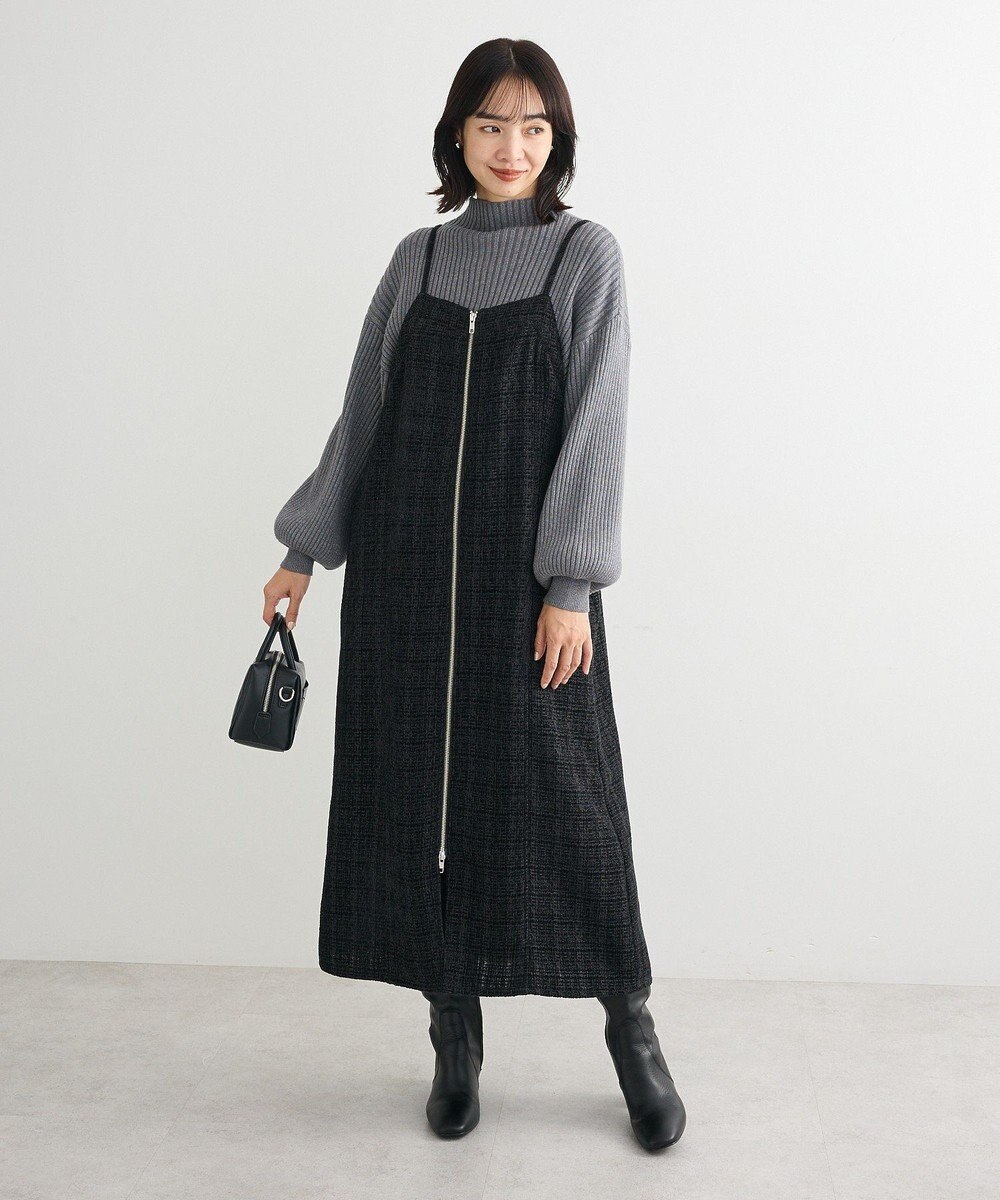 Green Parks フロントＺＩＰツイードキャミワンピース 