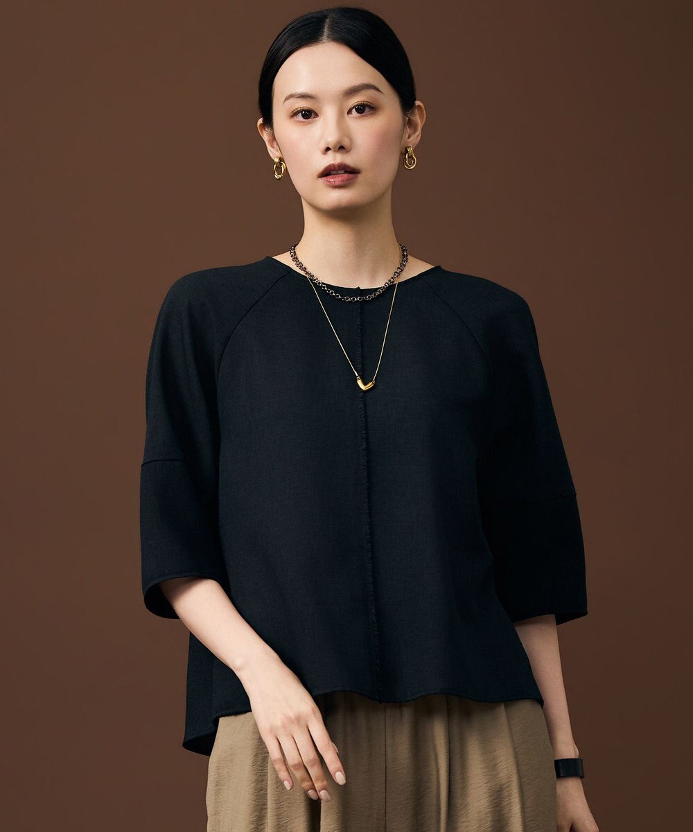 自由区 L 【人気素材・NEWデザイン】ラスティックメッシュラグランスリーブ ブラウス 