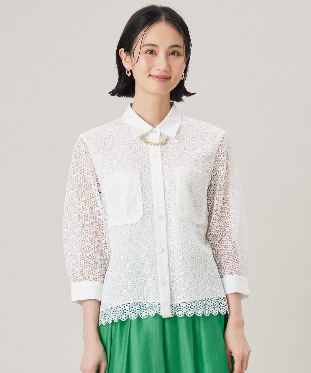 SHIHOさん着用・洗える】ジオメトリックフラワーレースクロップド丈 