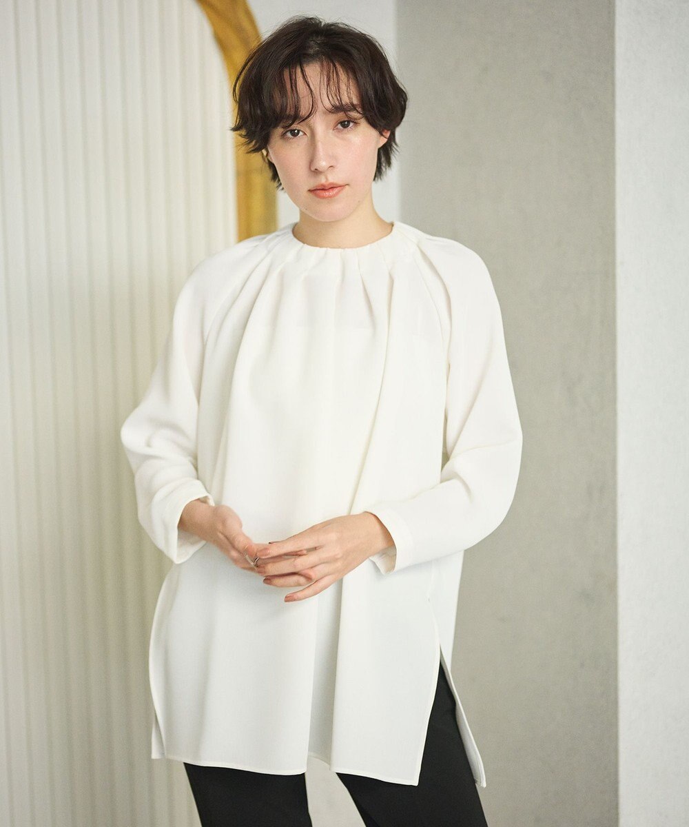 #Newans 【洗濯機可能】タックネックブラウス 