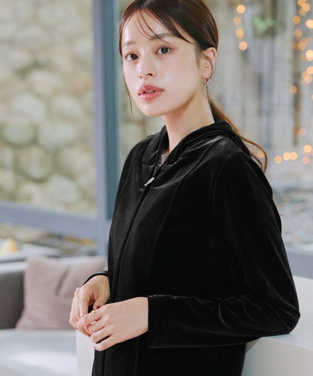 Tiaclasse L 【洗える】ベロアショートパーカー 