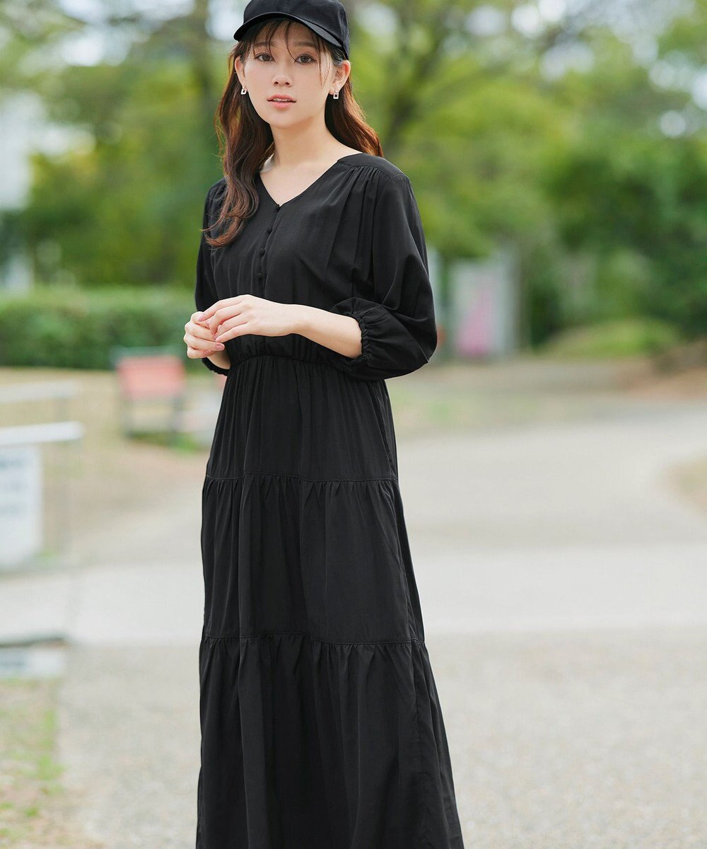 Tiaclasse 【2WAY・洗える】パフスリーブティアードマキシワンピース 