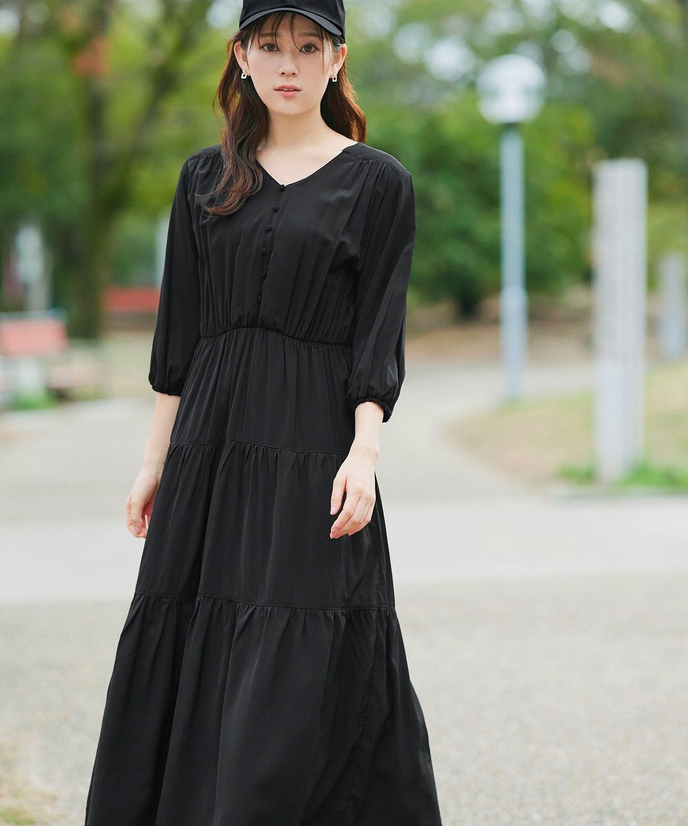 Tiaclasse 【2WAY・洗える】パフスリーブティアードマキシワンピース 