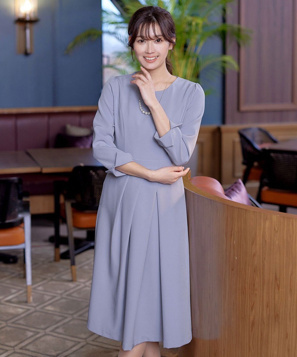 Tiaclasse L 【洗える】アシンメトリータックフレアワンピース 