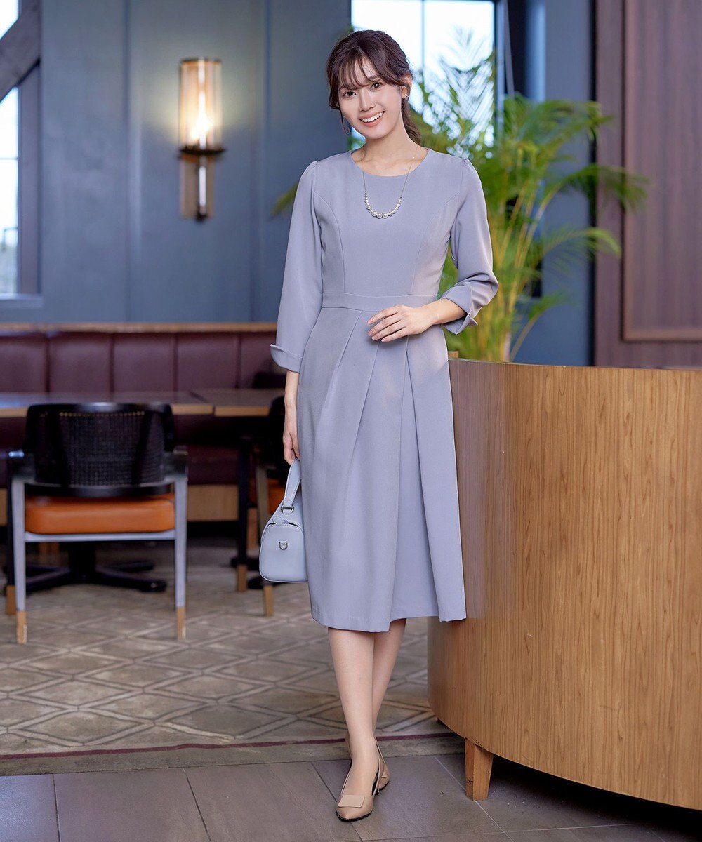 Tiaclasse L 【洗える】アシンメトリータックフレアワンピース 