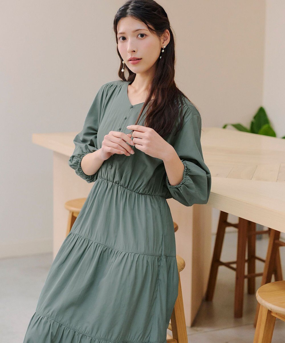 Tiaclasse 【2WAY・洗える】パフスリーブティアードマキシワンピース 