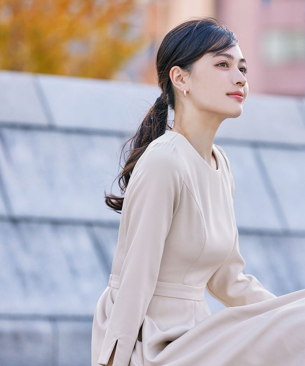 Tiaclasse L 【洗える】アシンメトリータックフレアワンピース 