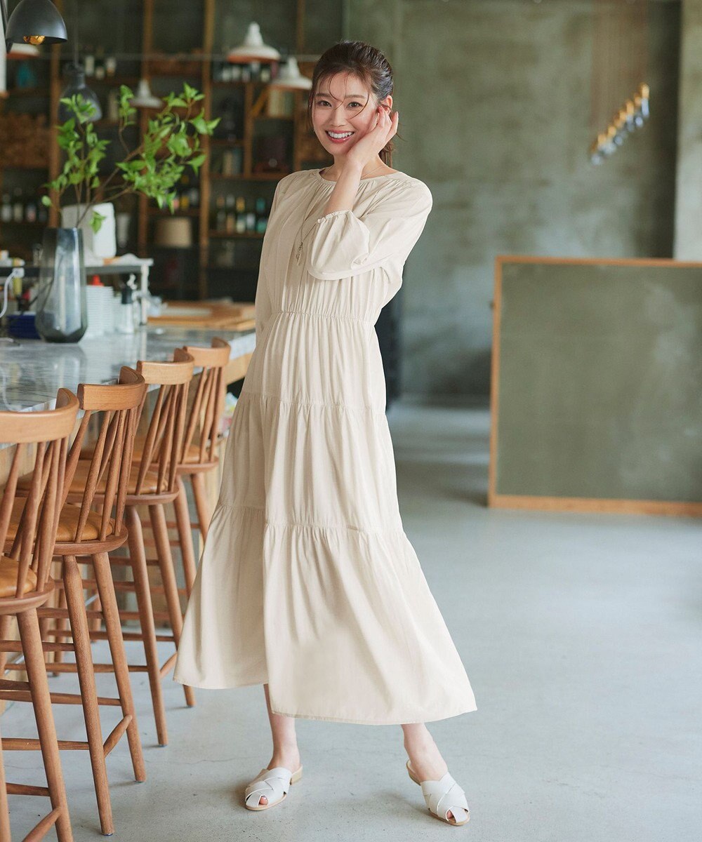 Tiaclasse 【2WAY・洗える】パフスリーブティアードマキシワンピース 