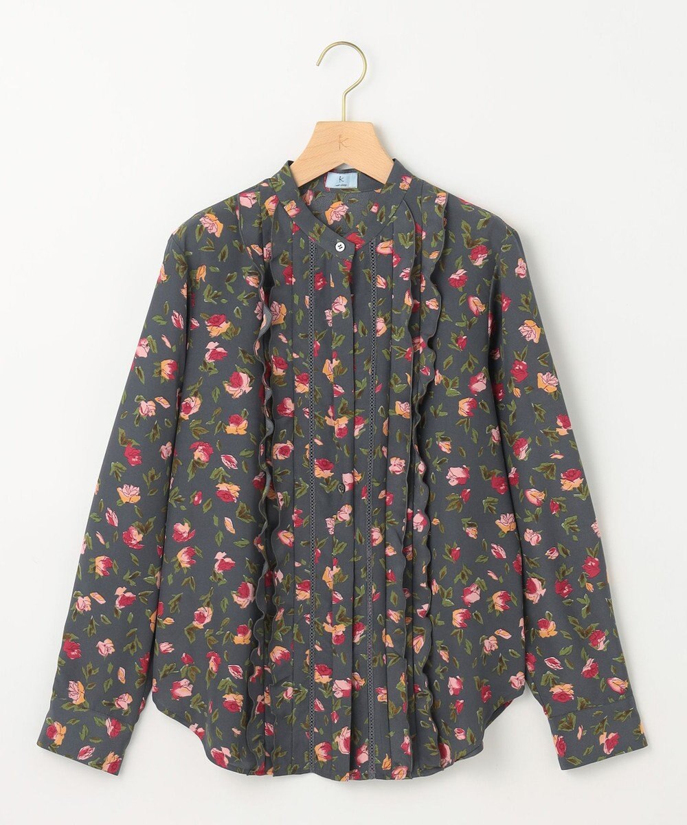 組曲 S カッティングローズプリント フリルブラウス 