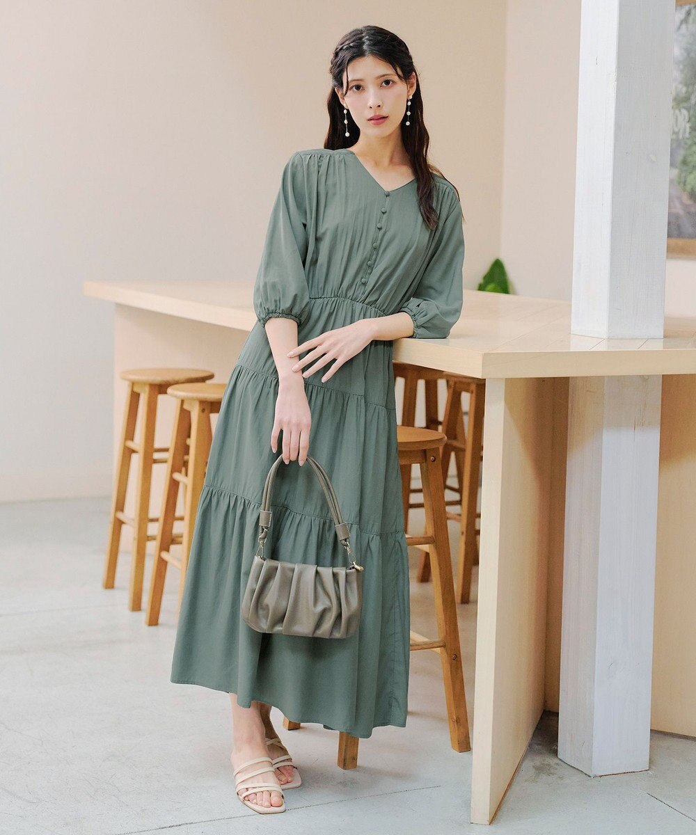 Tiaclasse 【2WAY・洗える】パフスリーブティアードマキシワンピース 