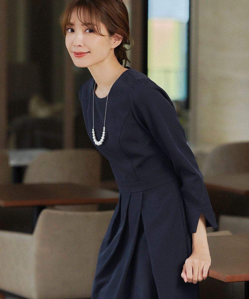 Tiaclasse L 【洗える】アシンメトリータックフレアワンピース 