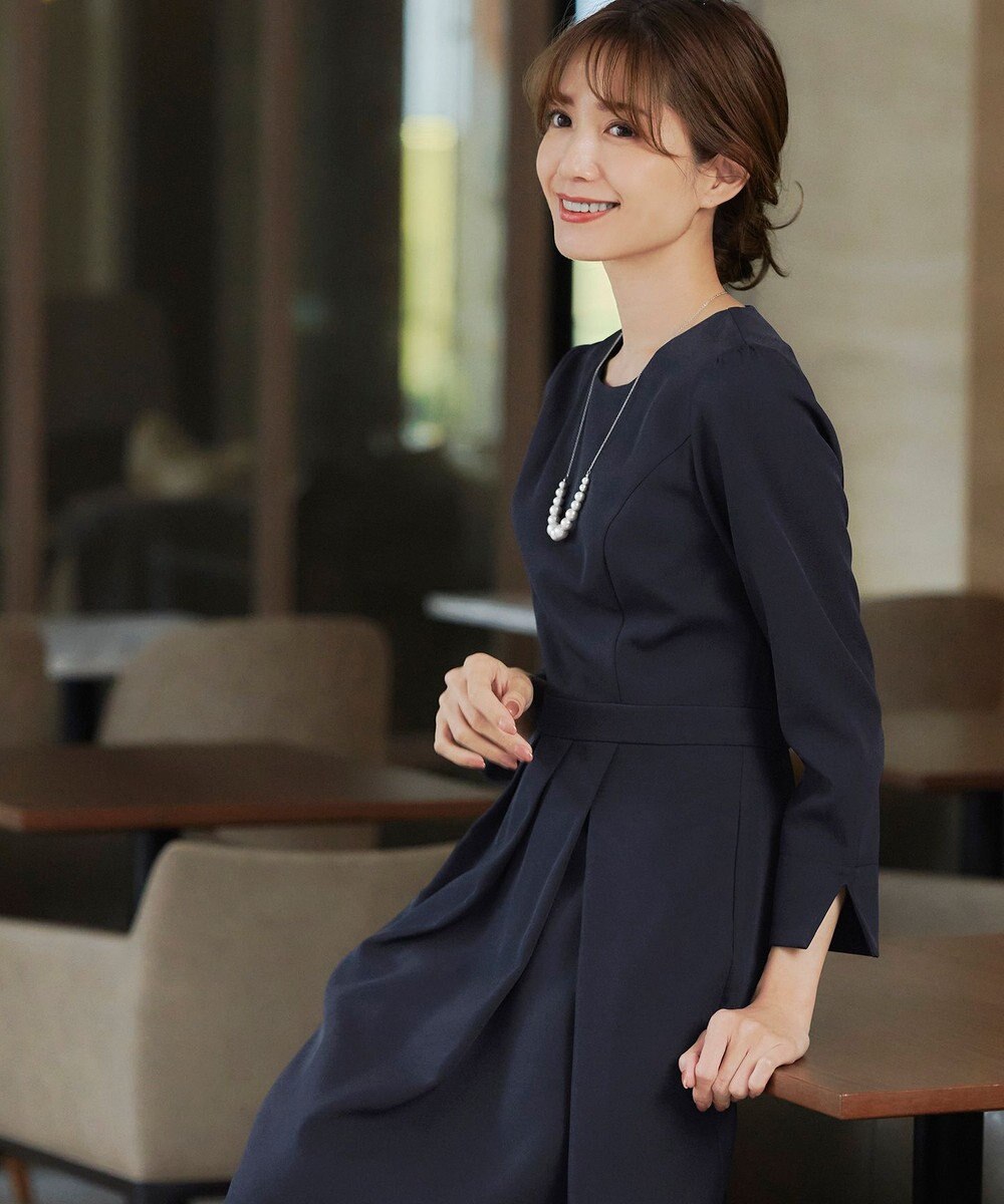 Tiaclasse L 【洗える】アシンメトリータックフレアワンピース 