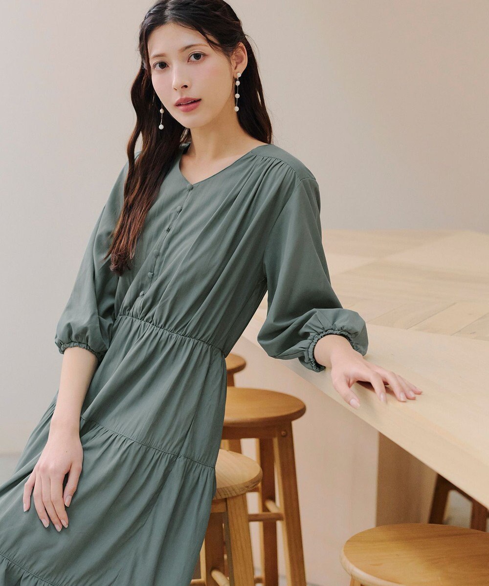 Tiaclasse 【2WAY・洗える】パフスリーブティアードマキシワンピース 