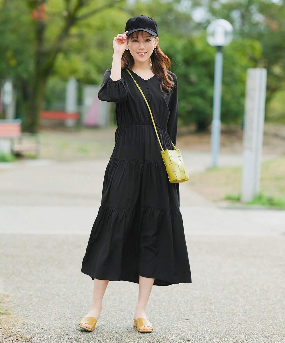 Tiaclasse 【2WAY・洗える】パフスリーブティアードマキシワンピース 
