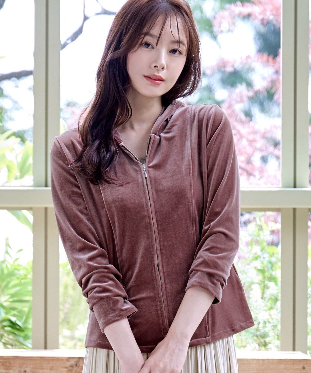 Tiaclasse L 【洗える】ベロアショートパーカー 