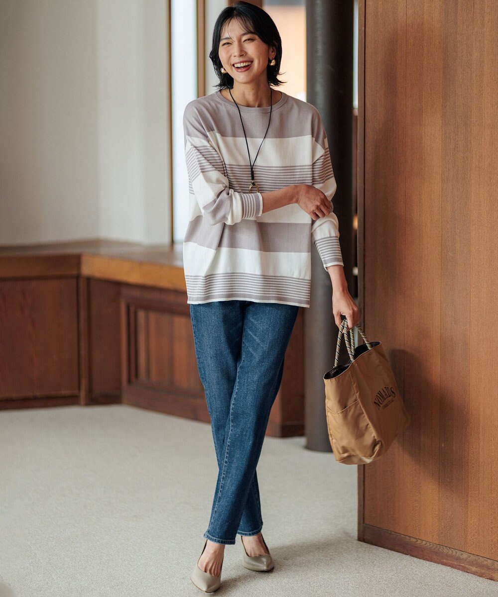 23区 L 【洗える】ウールコットンストレッチ オーバーサイズ ニット 