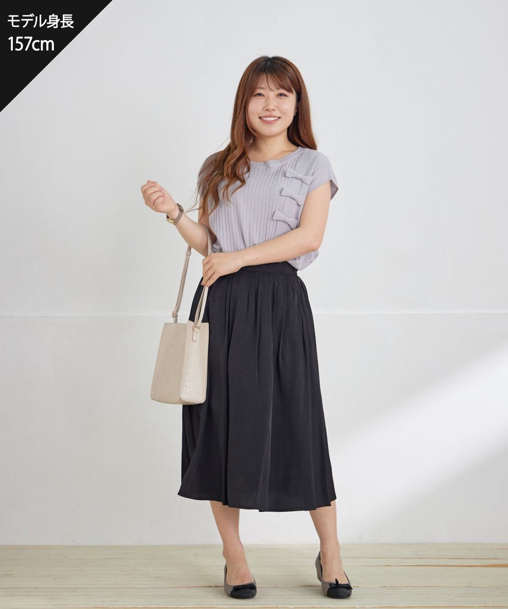 Tiaclasse L 【洗える】ナナメ切替リボンニットトップス 