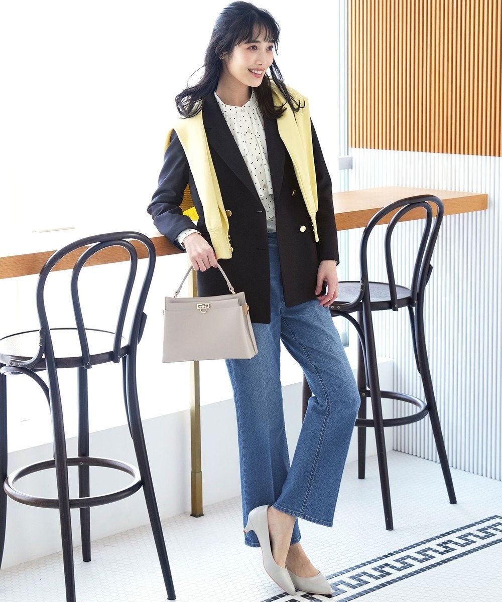 ANY SIS L センタープレスセミフレア デニム 