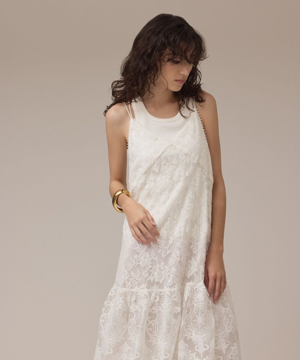 GRACE CONTINENTAL ロゴ刺繍レースワンピース 