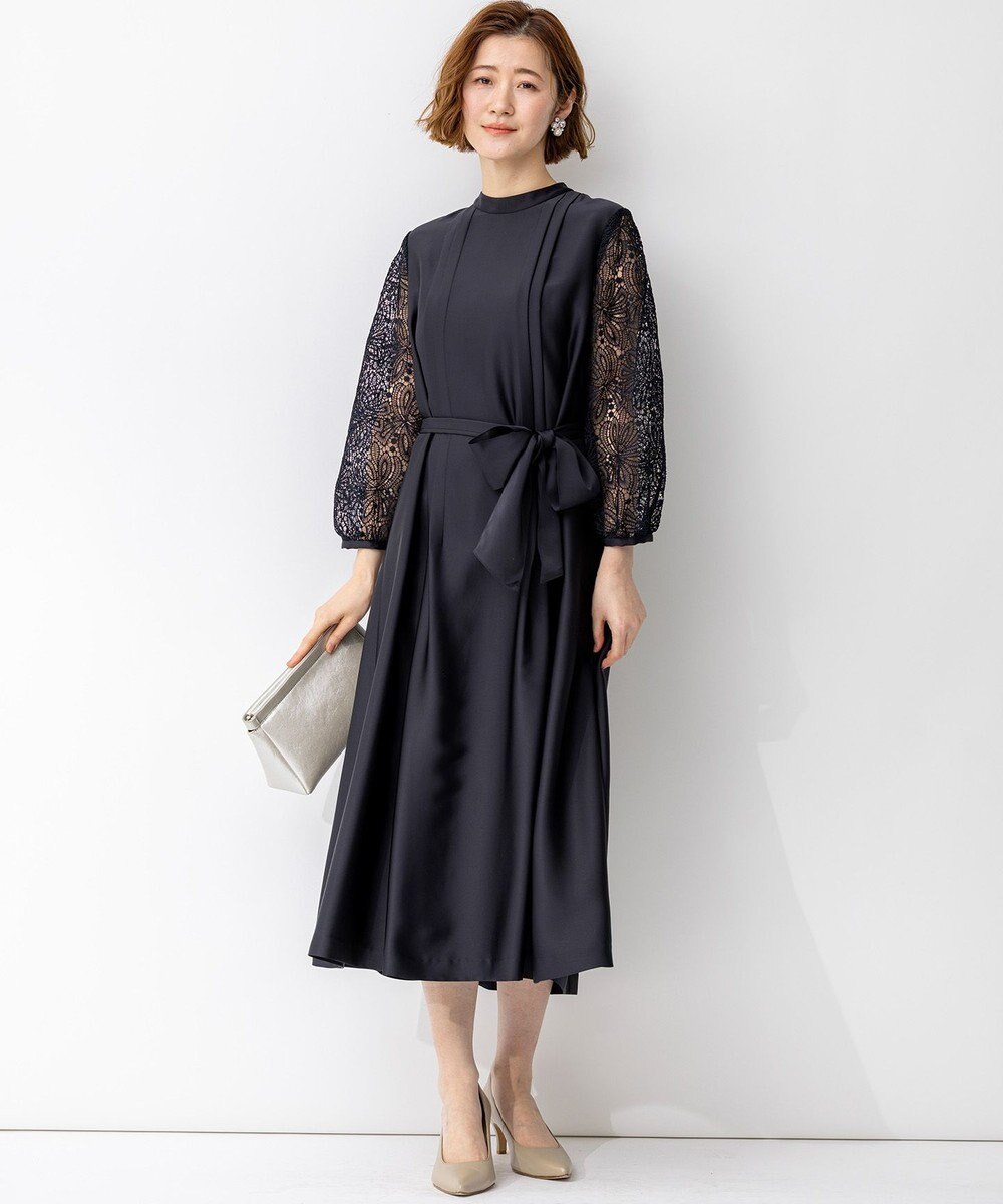 23区 【APPLAUDIR】ノーブルサテン リボンブーケレースコンビ ドレス 