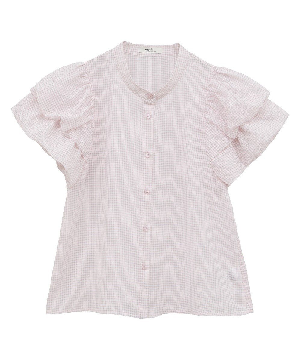 earth music&ecology ミニチェックバルーンスリーブブラウス 