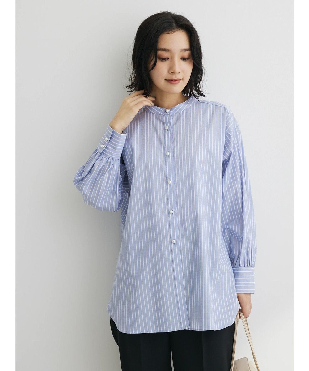 Green Parks パール釦ストライプシャツ 