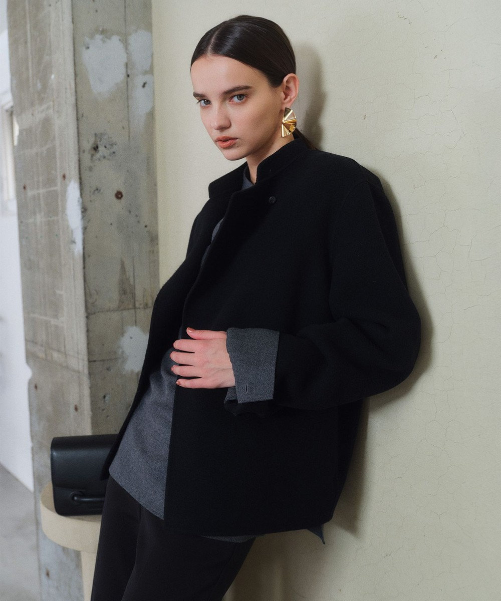 BEIGE， 【andGIRL 秋号掲載】LEMOORE / ウールリバースタンドカラーショートコート 