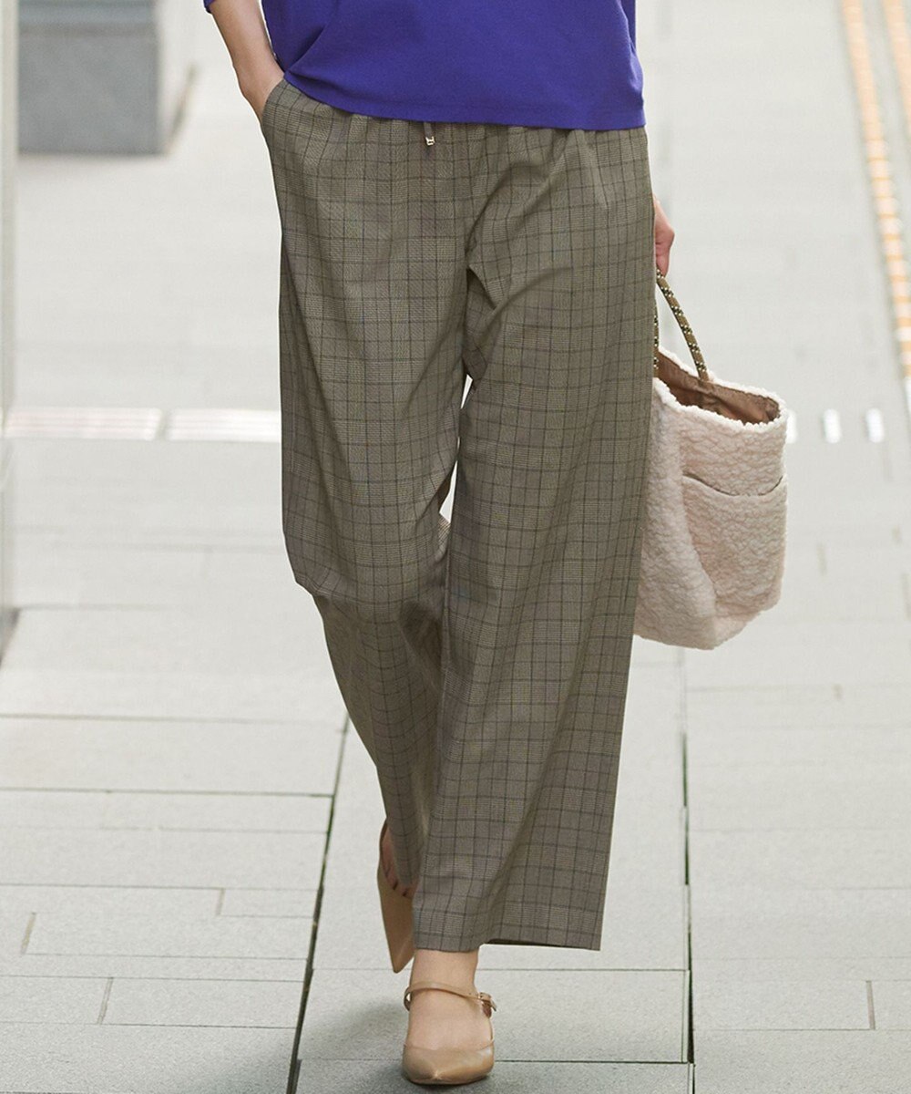 23区 L 【洗える】ドライ2WAYストレッチ チェック ワイド パンツ 