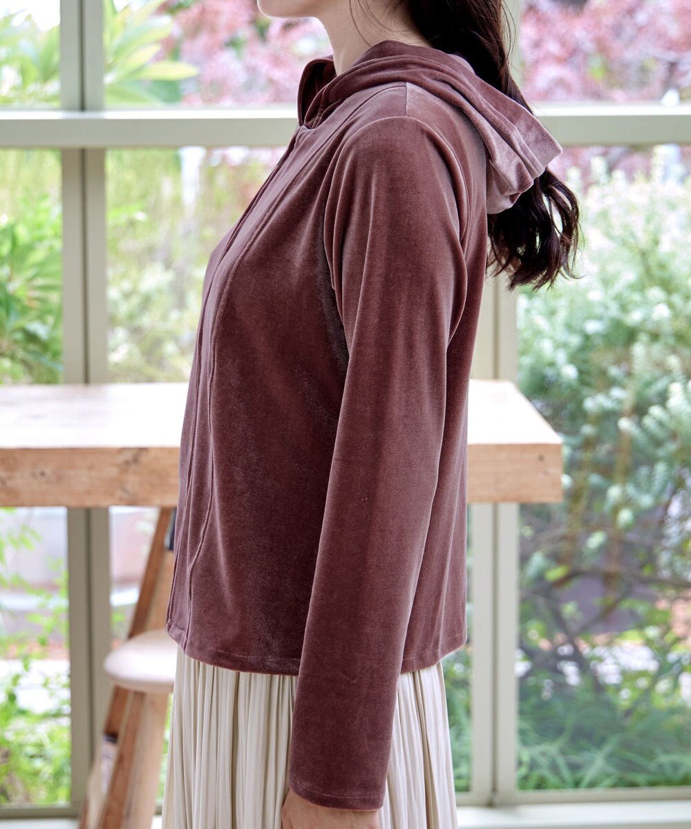 Tiaclasse L 【洗える】ベロアショートパーカー 