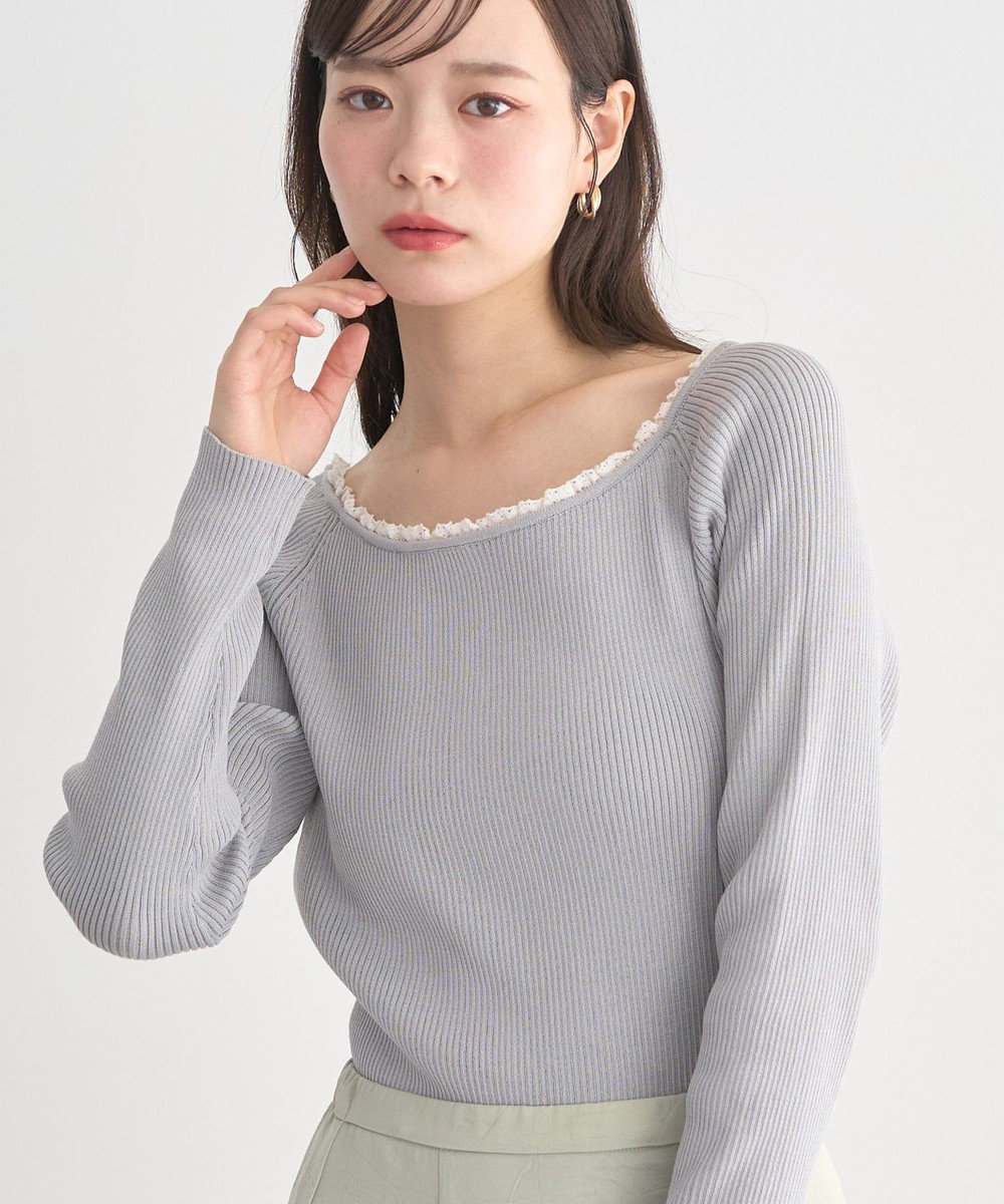 earth music&ecology 【予約】レーストリムリブニットプルオーバー 