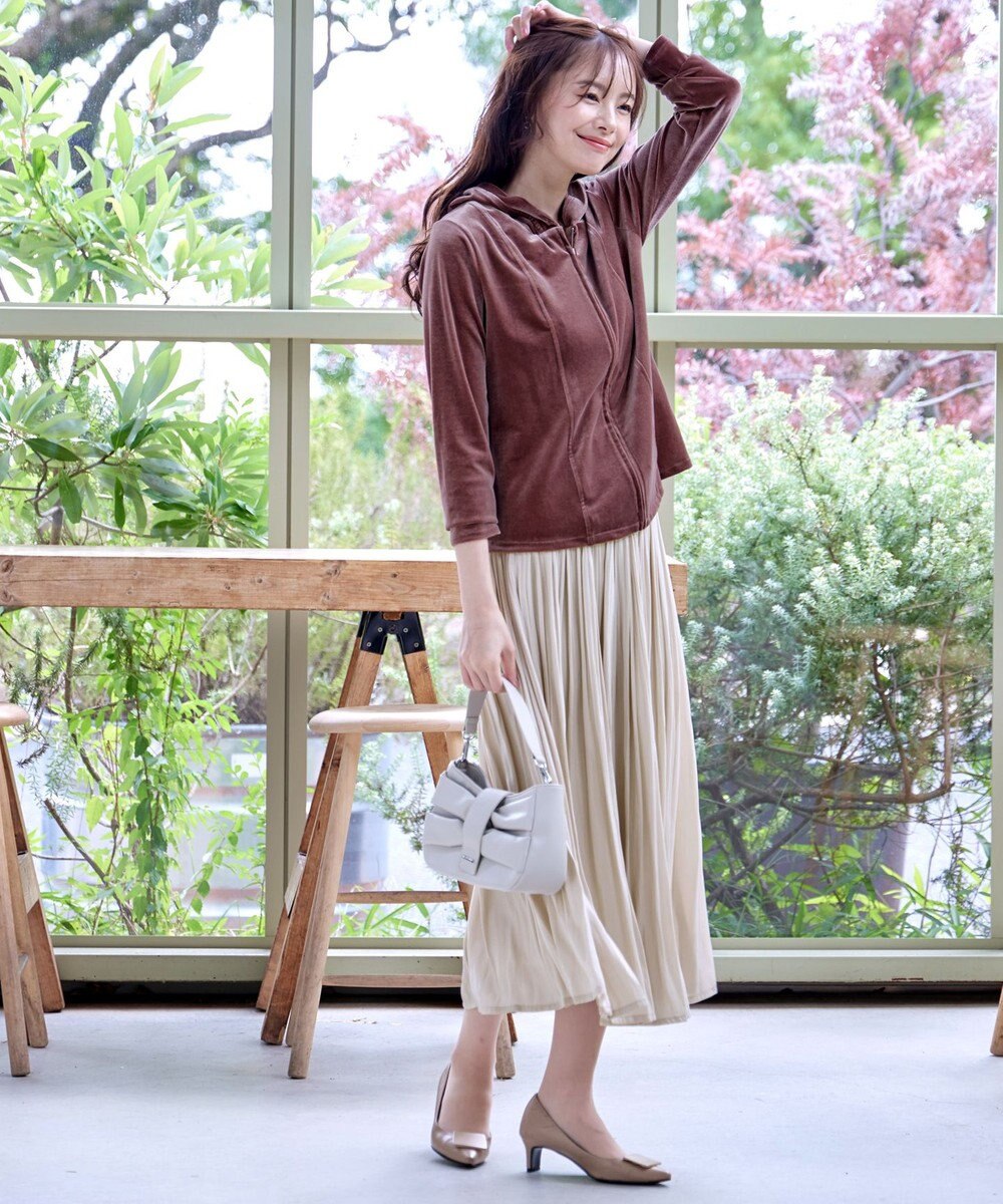 Tiaclasse L 【洗える】ベロアショートパーカー 