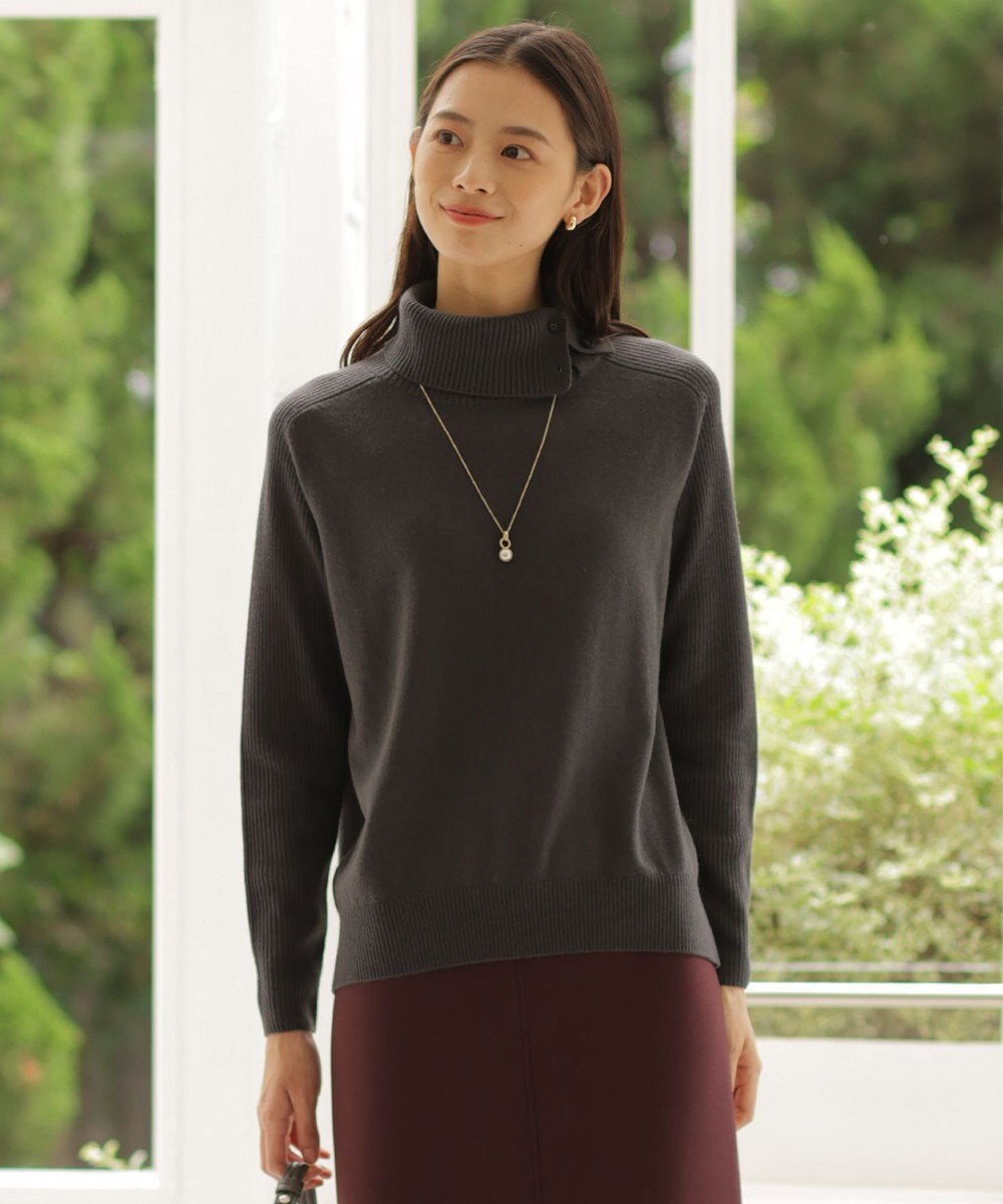 J.PRESS LADIES 【洗える】SOFT TOUCH WOOL リブ切り替え ニット スレート系