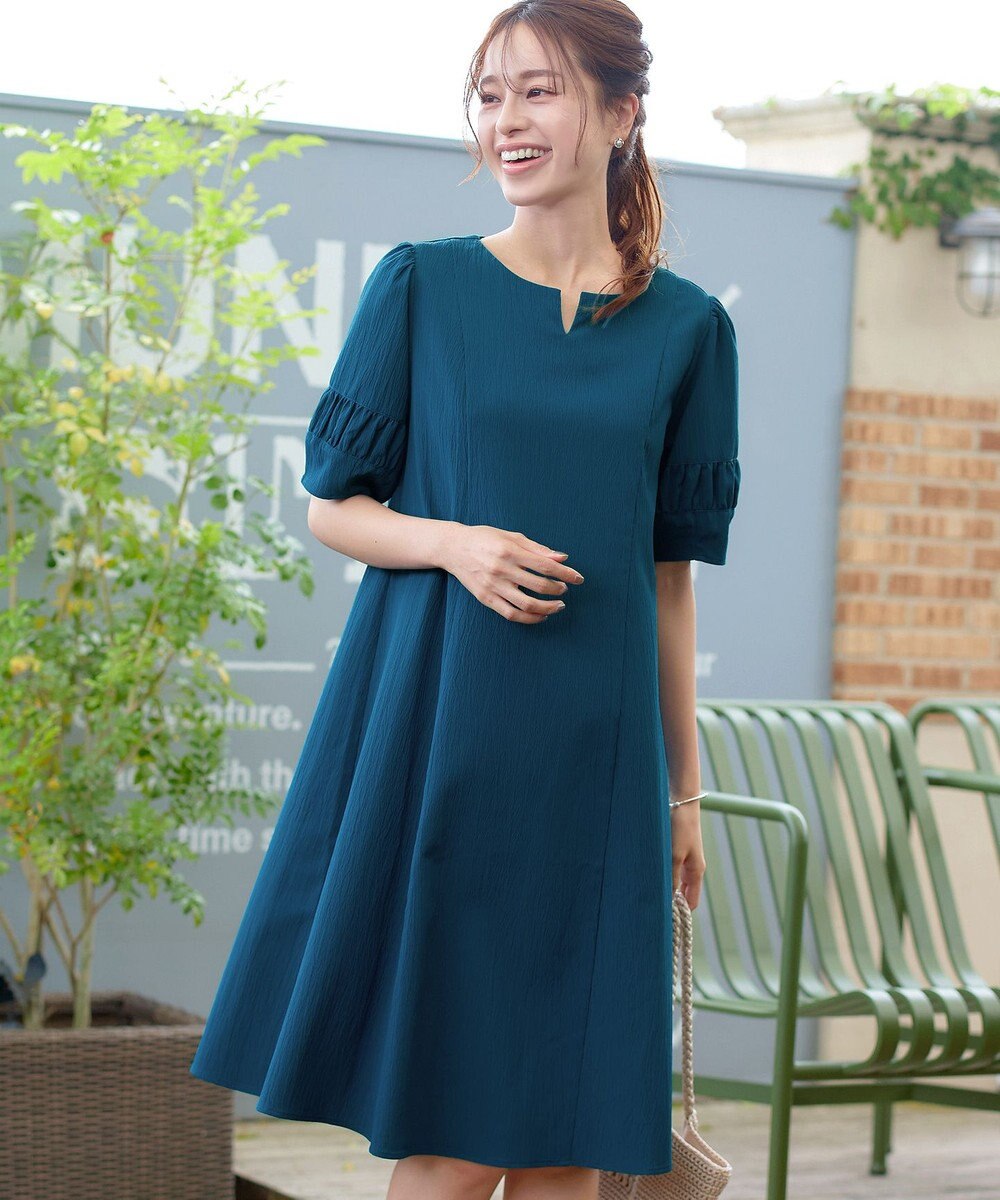 Tiaclasse L 【洗える】ギャザーランタンスリーブワンピース 