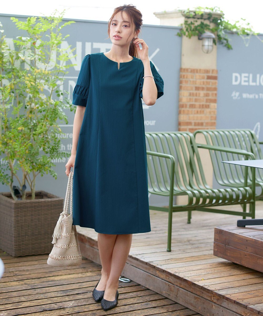 Tiaclasse L 【洗える】ギャザーランタンスリーブワンピース 