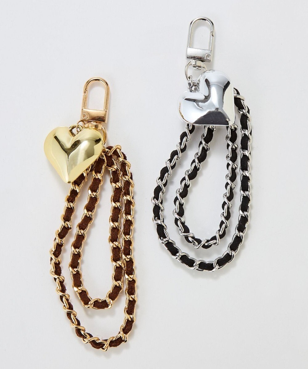 Phoebe スウェードチェーンハートバッグチャーム　ブラウン　ゴールド 