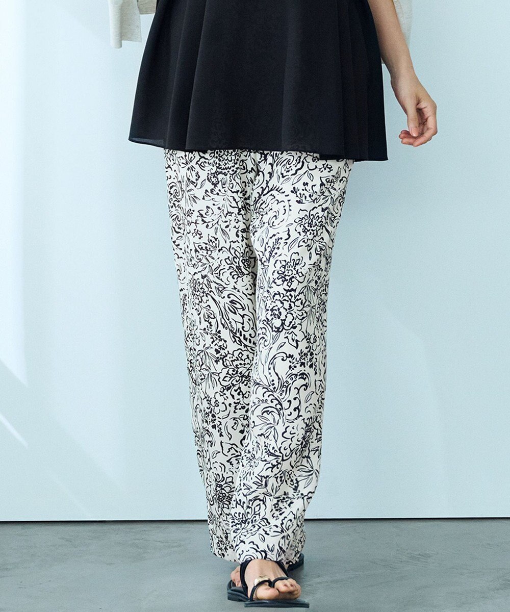 23区 【洗える】アンティークフラワープリント ワイド パンツ 