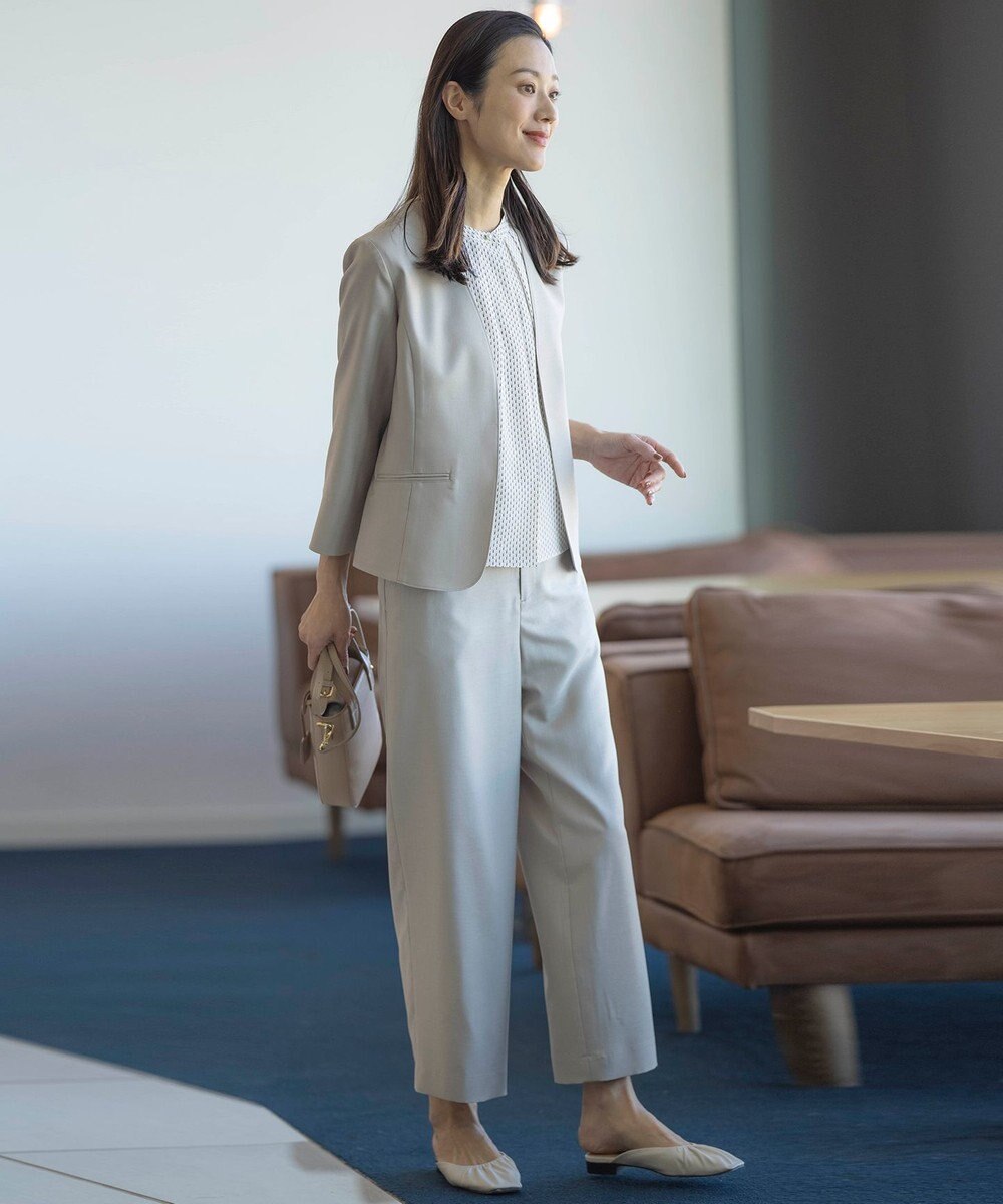 J.PRESS LADIES 【セットアップ対応・洗える・UVケア・速乾】 OXIJEWELストレッチ ノーカラー ジャケット 